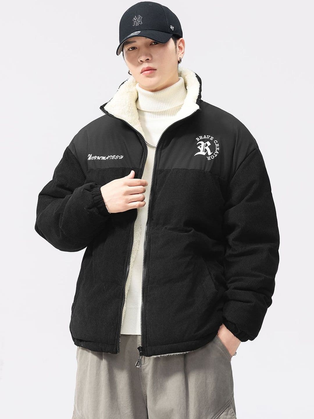 Mast & Harbour Men Typography Colourblocked Puffer Jacket with Embroidered - view 1