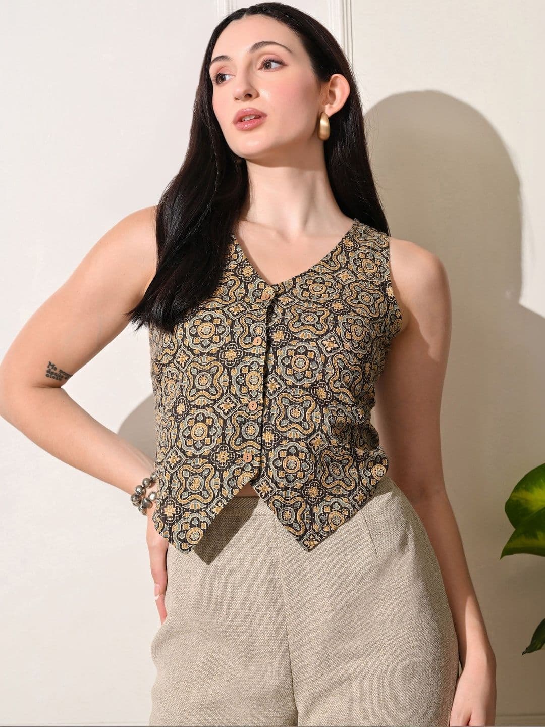 KALINI Print Ethnic Cotton Waistcoat - view 1