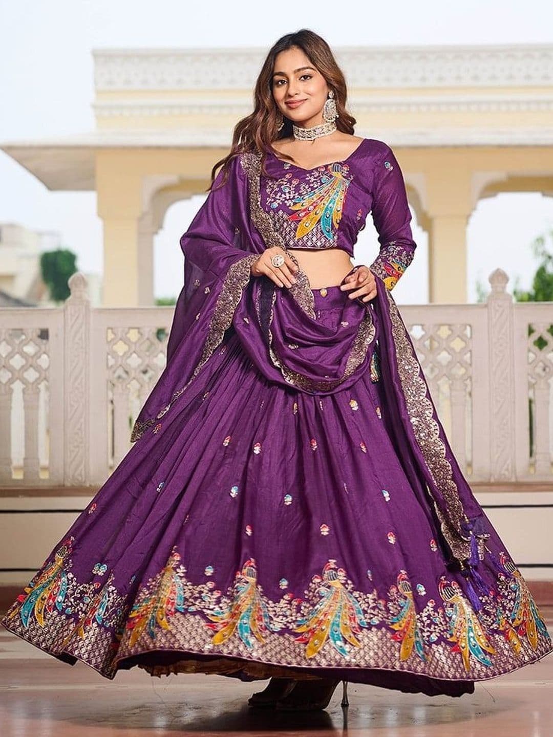 Cute fellow Embellished Sequinned Semi-Stitched Lehenga & Blouse With Dupatta - view 1