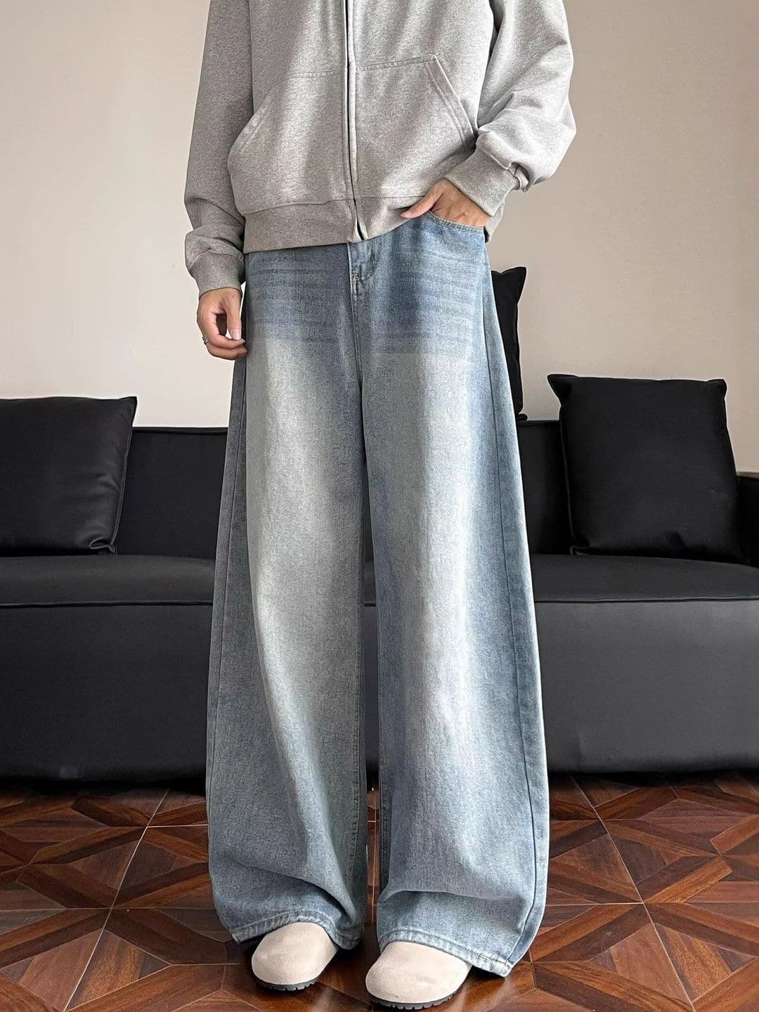 StyleCast x Revolte Men Wide Leg Mid-Rise Light Fade Jeans - view 1
