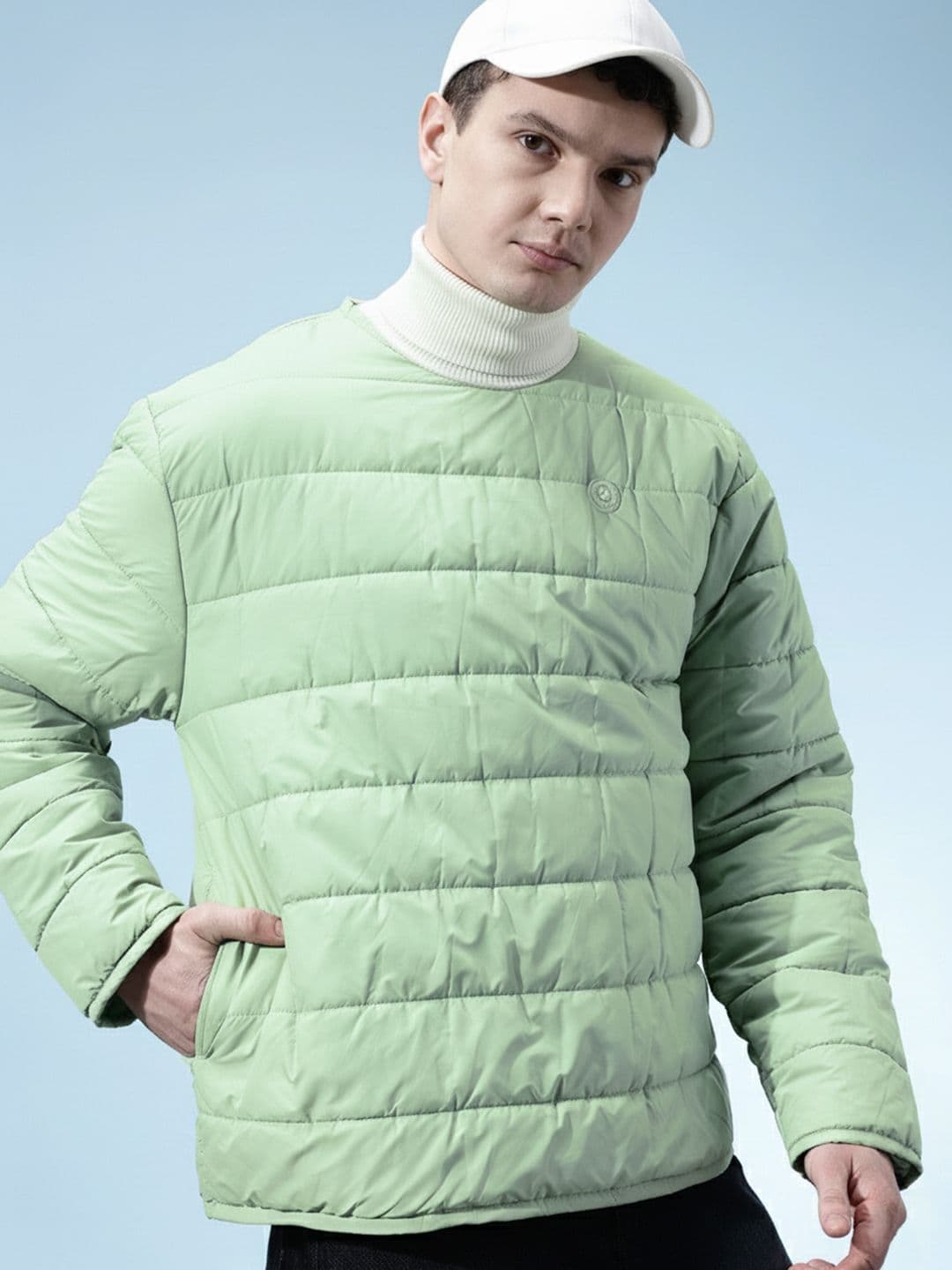 glitchez Shoulder Snap-Button Closure Collarless Puffer Jacket - view 1