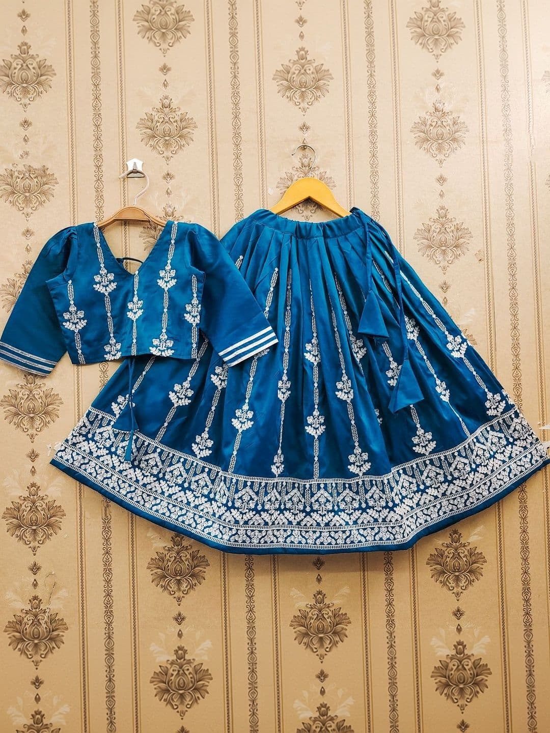 Sangria Girls Heavy Embroidered V-Neck Flared Lehenga With Choli - view 1