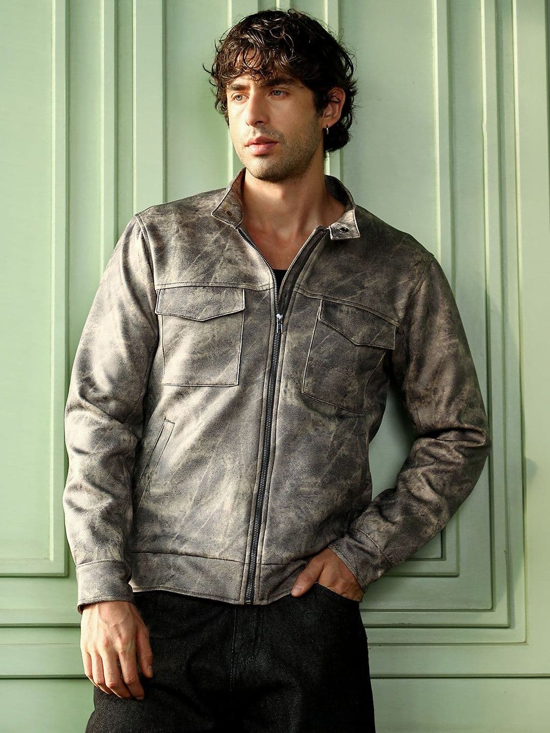 CAHOOT Abstract Leather Rider Jacket - view 1