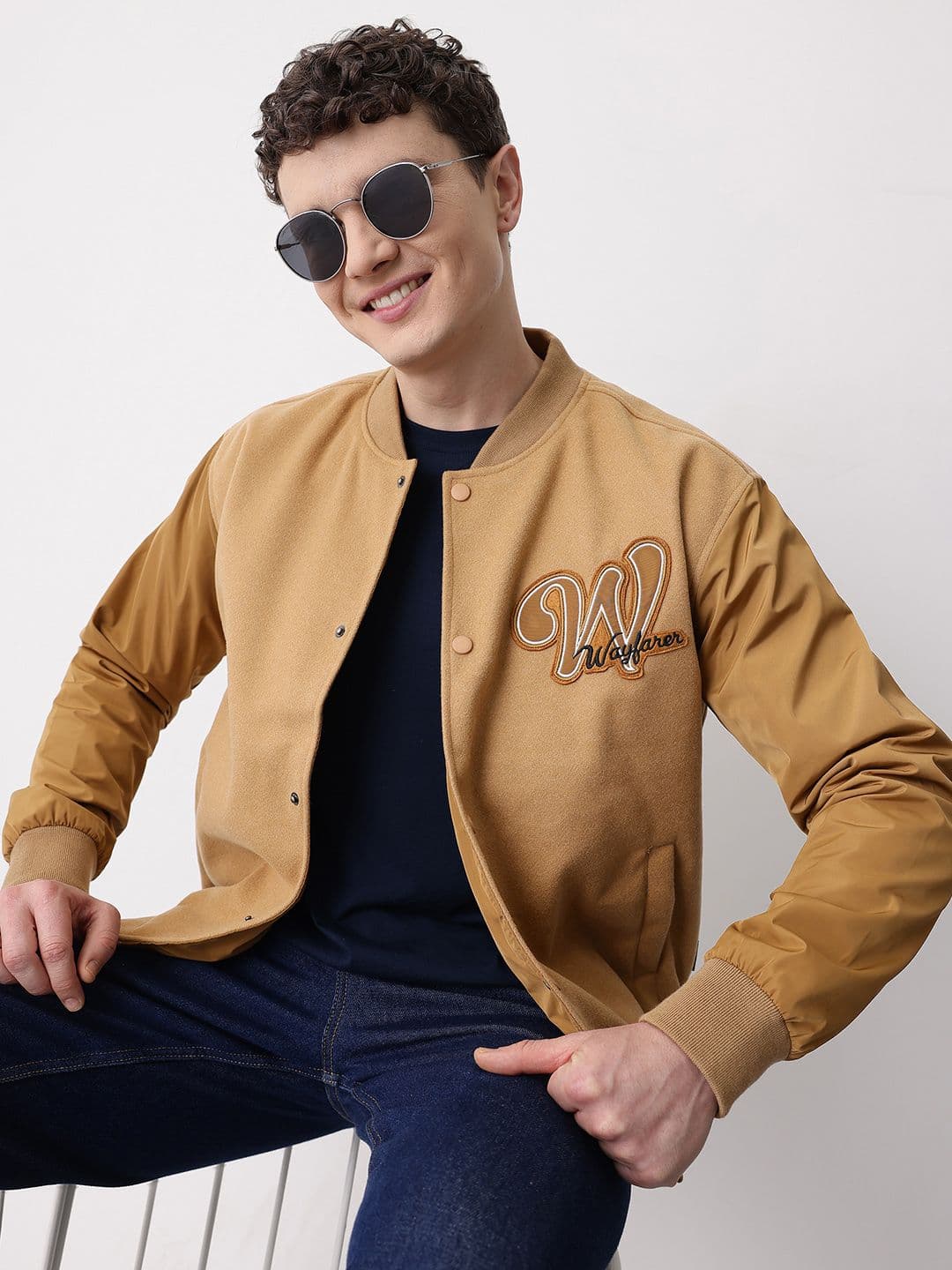 Mast & Harbour Typography Applique Stand Collar Heavy Weight Bomber Jacket - view 1