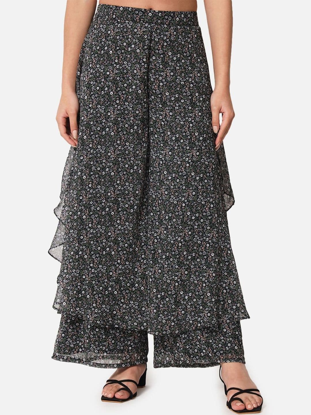SZN Women Floral Printed Flared Georgette Palazzos - view 1