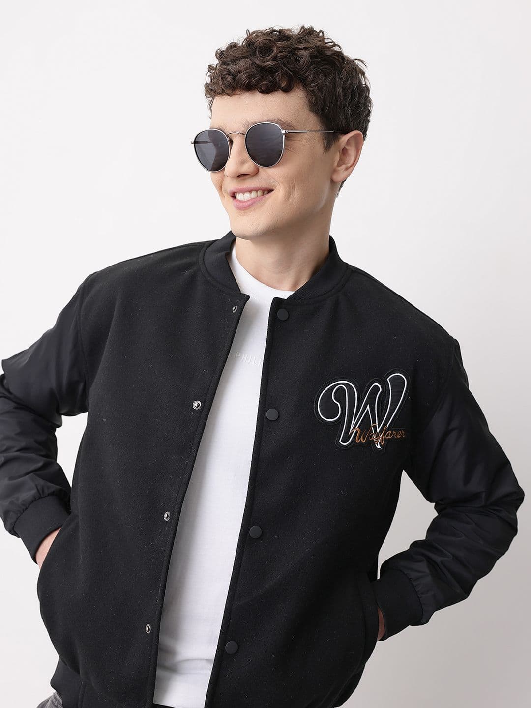 Mast & Harbour Typography Applique Stand Collar Heavy Weight Bomber Jacket - view 1