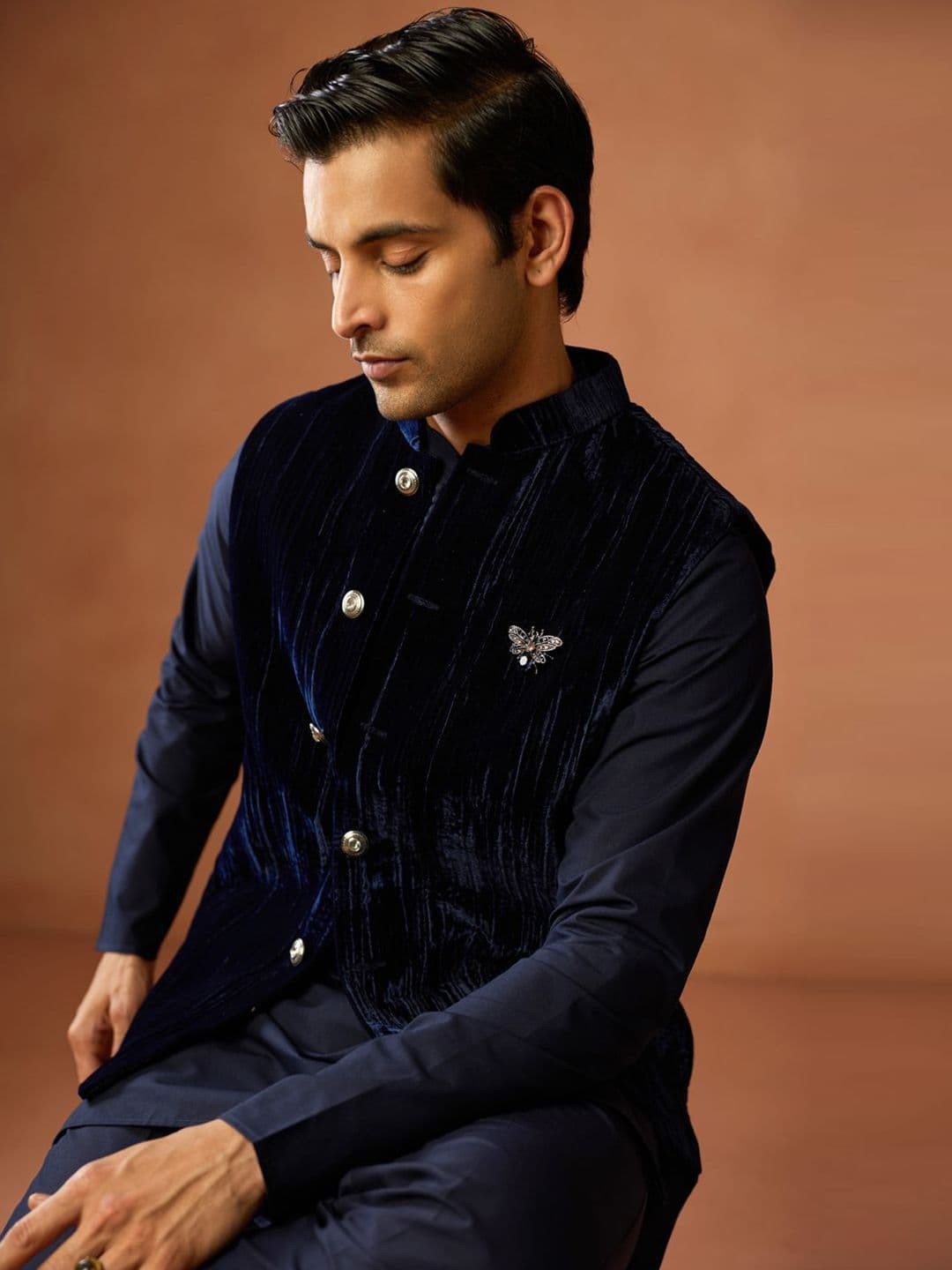 KISAH Men Textured Woven Nehru Jackets - view 1