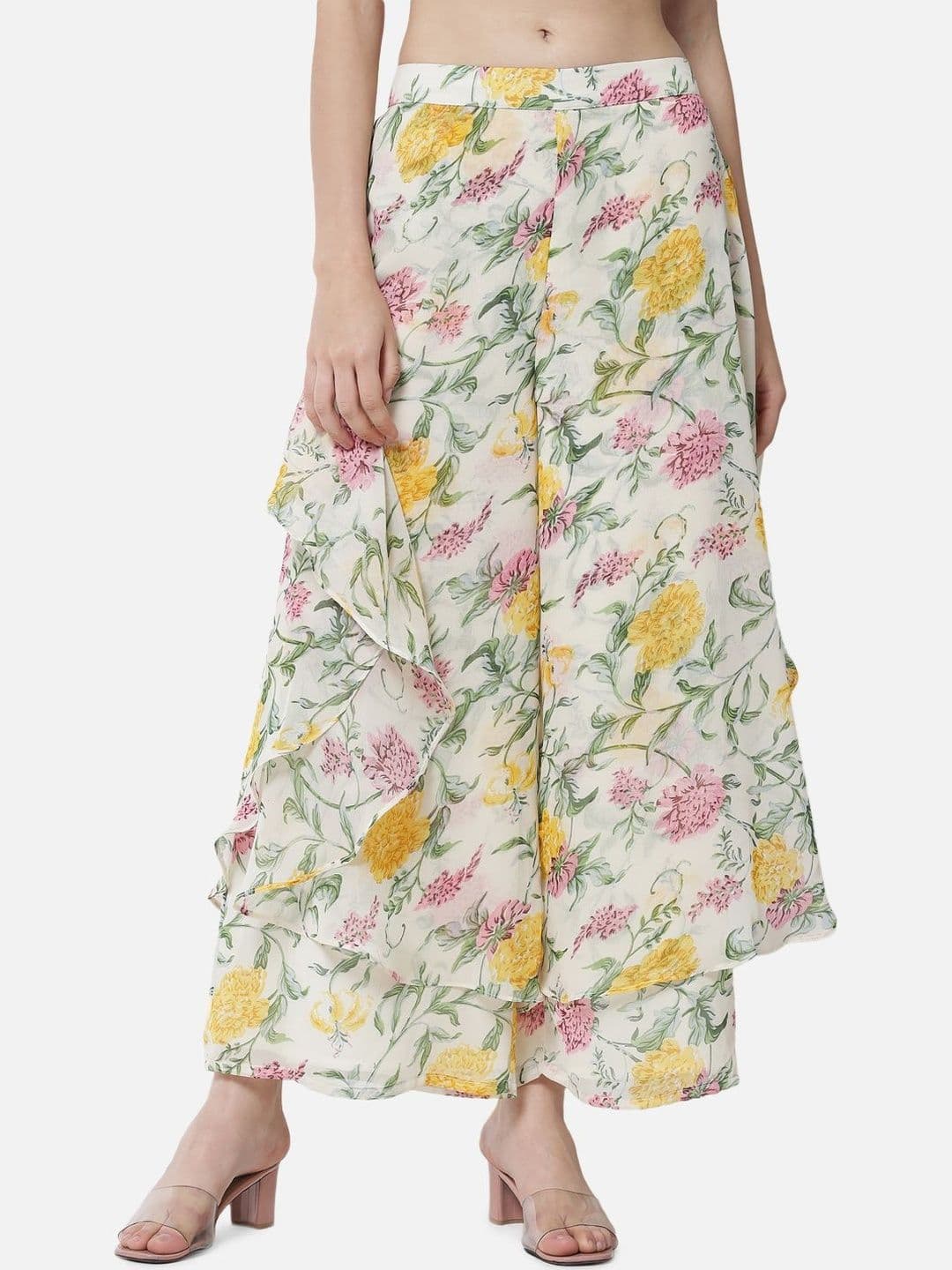 SZN Women Floral Printed Flared Georgette Palazzos - view 1