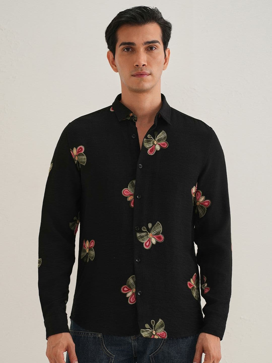 Banana Club Relaxed Slim Fit Butterfly Embroidered Casual Shirt - view 1