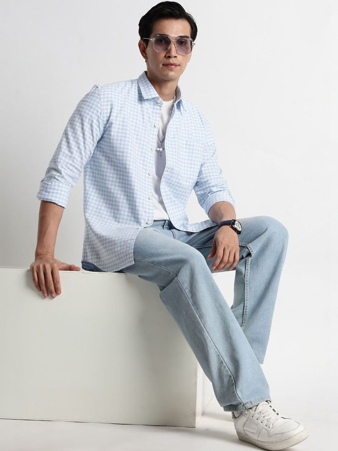 Blu MNKY Men Classic Slim Fit Gingham Checks Checked Casual Shirt - view 1