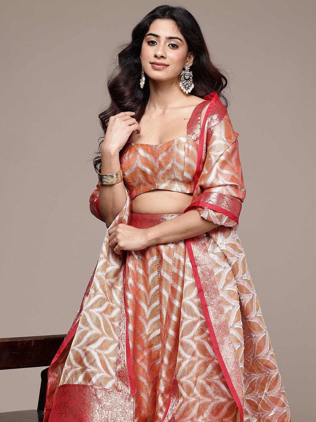 aarke Ritu Kumar Brocade Weave Lehenga & Blouse With Dupatta - view 1