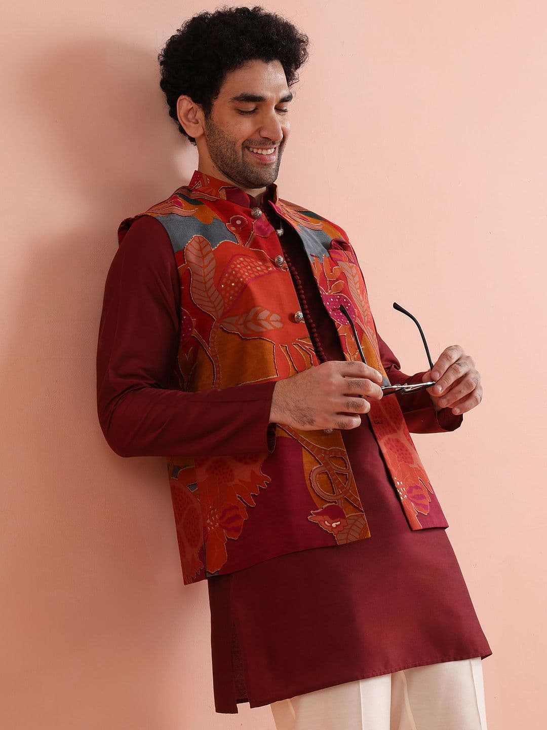 KISAH Men Printed Woven Nehru Jacket - view 1