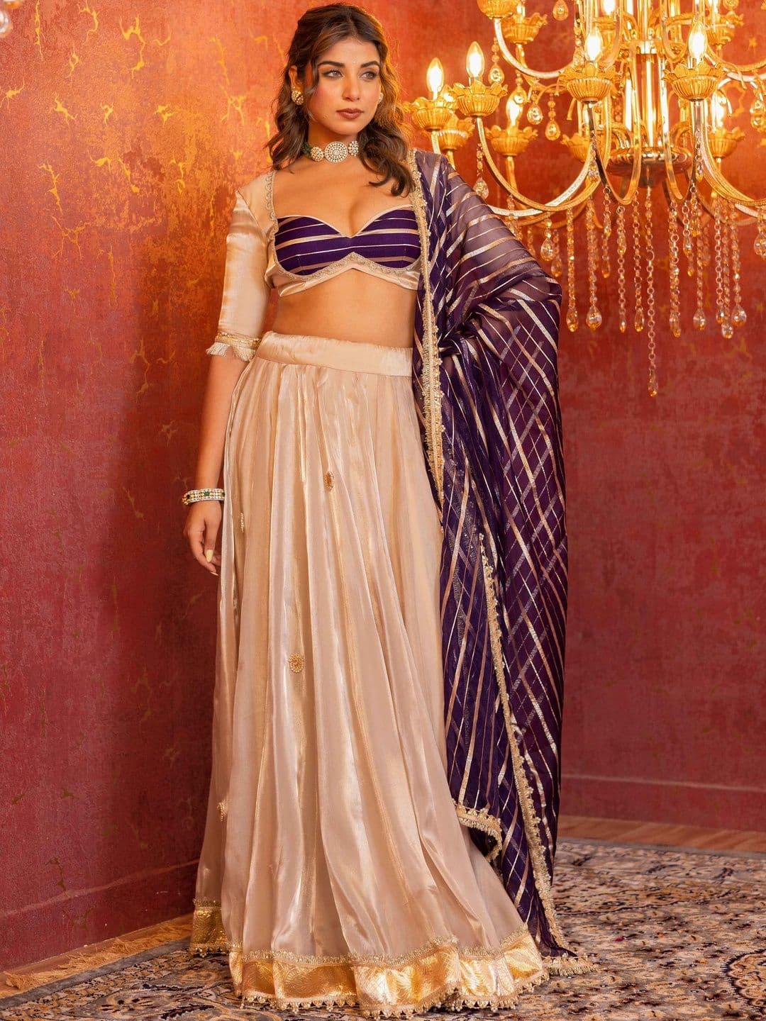 LABEL ADITI HUNDIA Embellished Ready to Wear Lehenga & Blouse With Dupatta - view 1