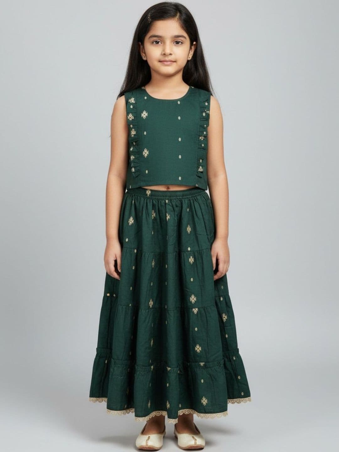 Biglilpeople Girls Printed Round Neck Sleeveless Lehenga Choli Set - view 1
