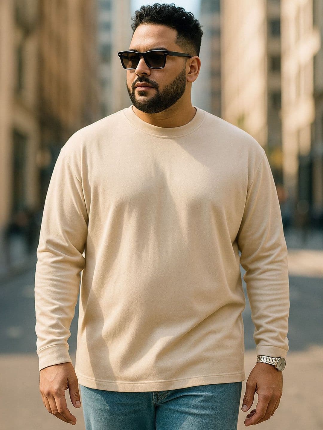 VEIRDO Plus Size Cotton Round Neck Long Sleeves T-shirt - view 1