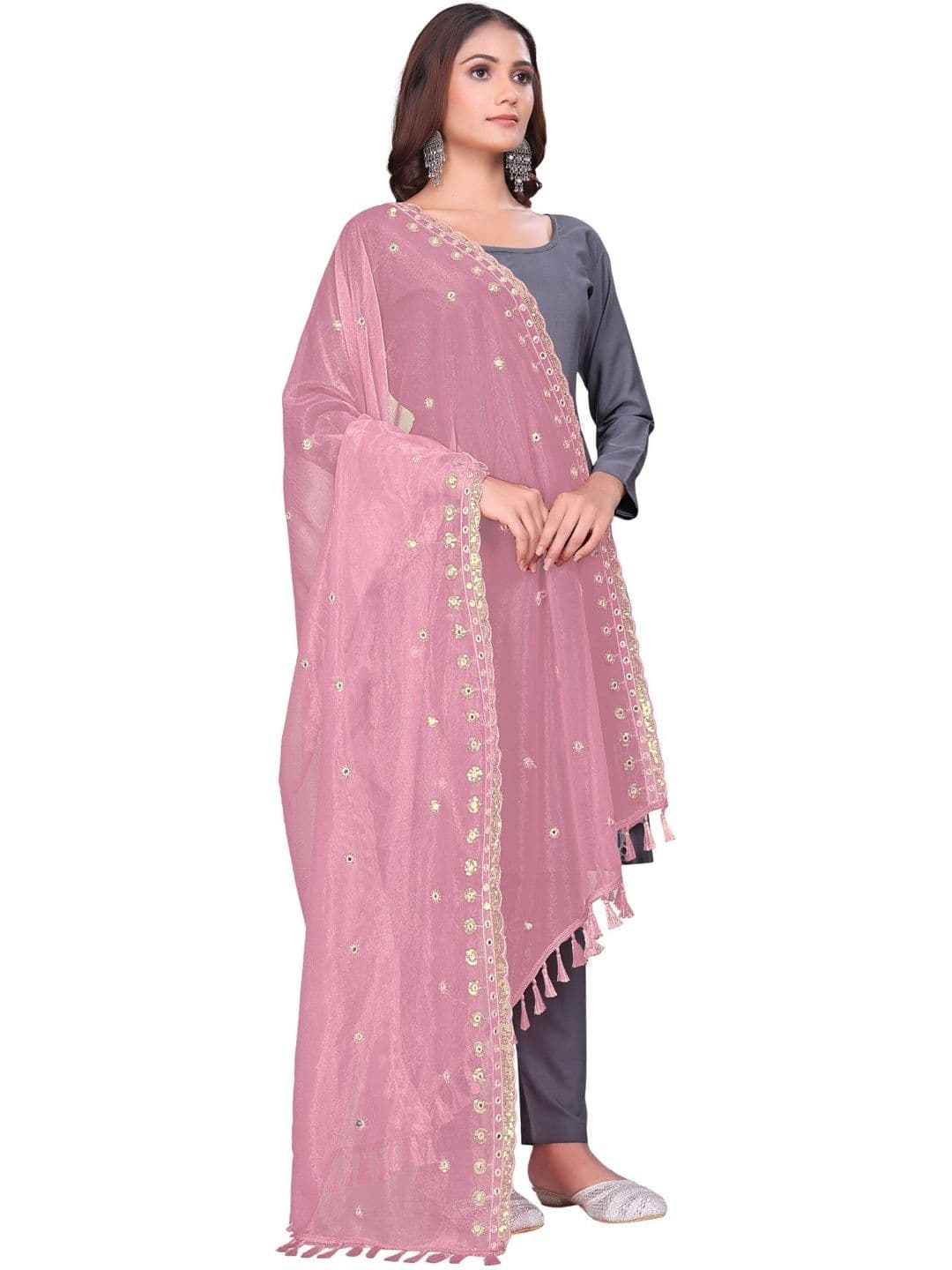 Kemza Embroidered Organza Dupatta with Mirror Work - view 1
