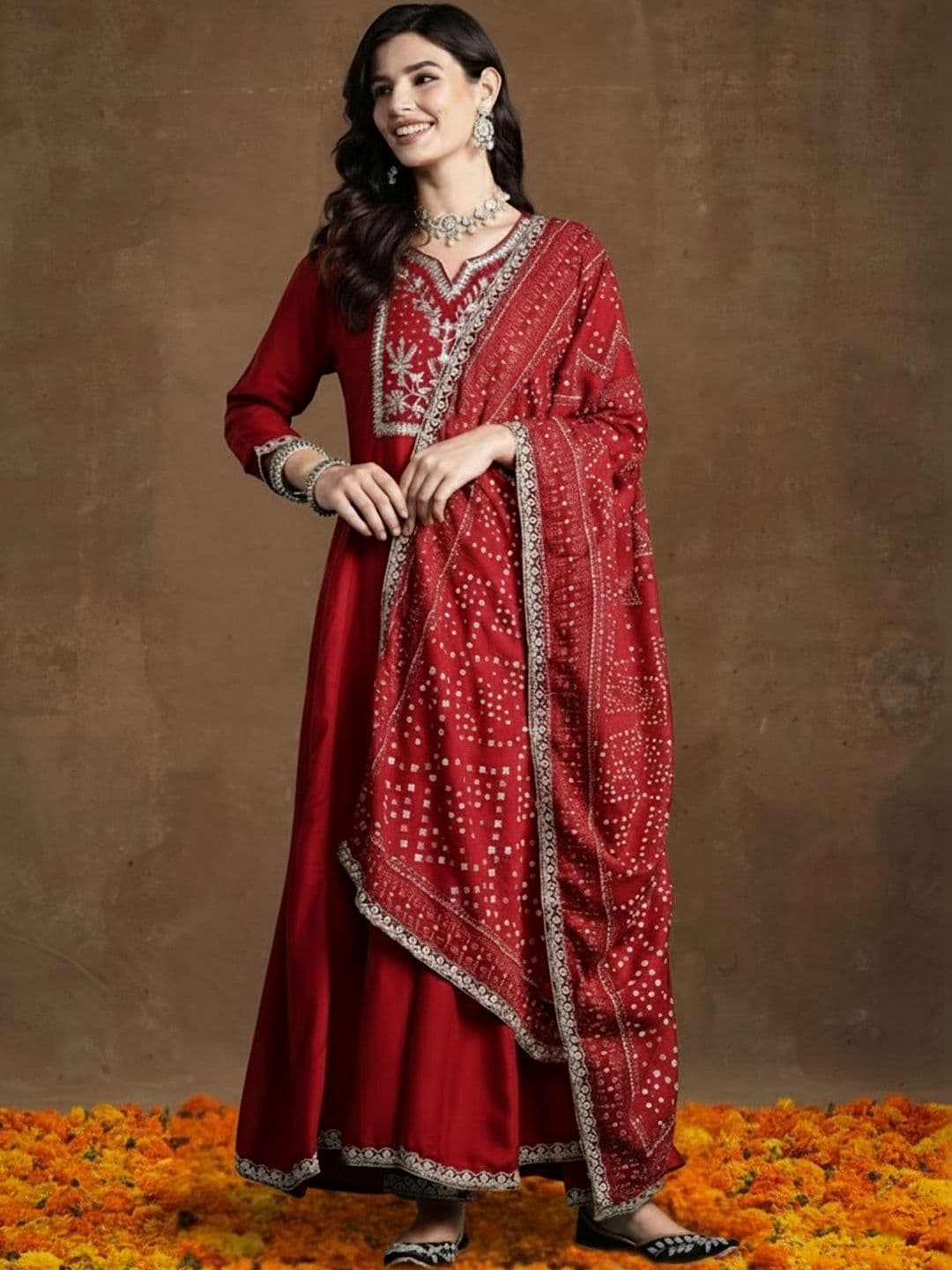 Indo Era Women Ethnic Motifs Embroidered Panelled Thread Work Kurta with Trousers & With Dupatta - view 1