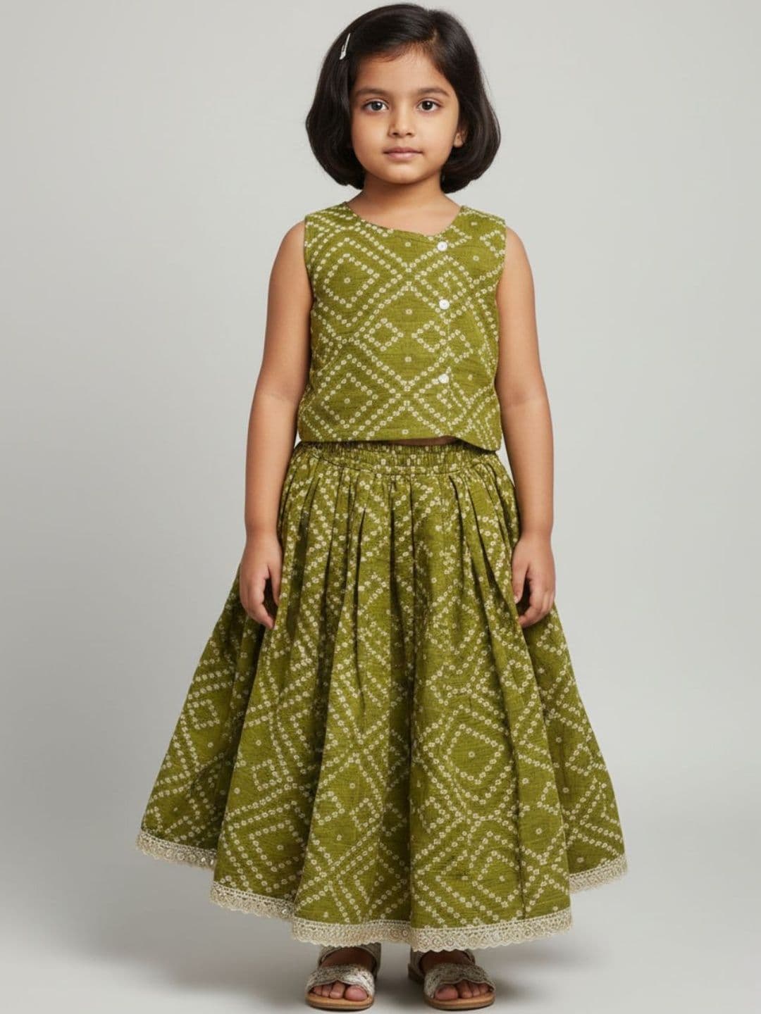 Biglilpeople Girls Printed Round Neck Sleeveless Lehenga Choli Set - view 1
