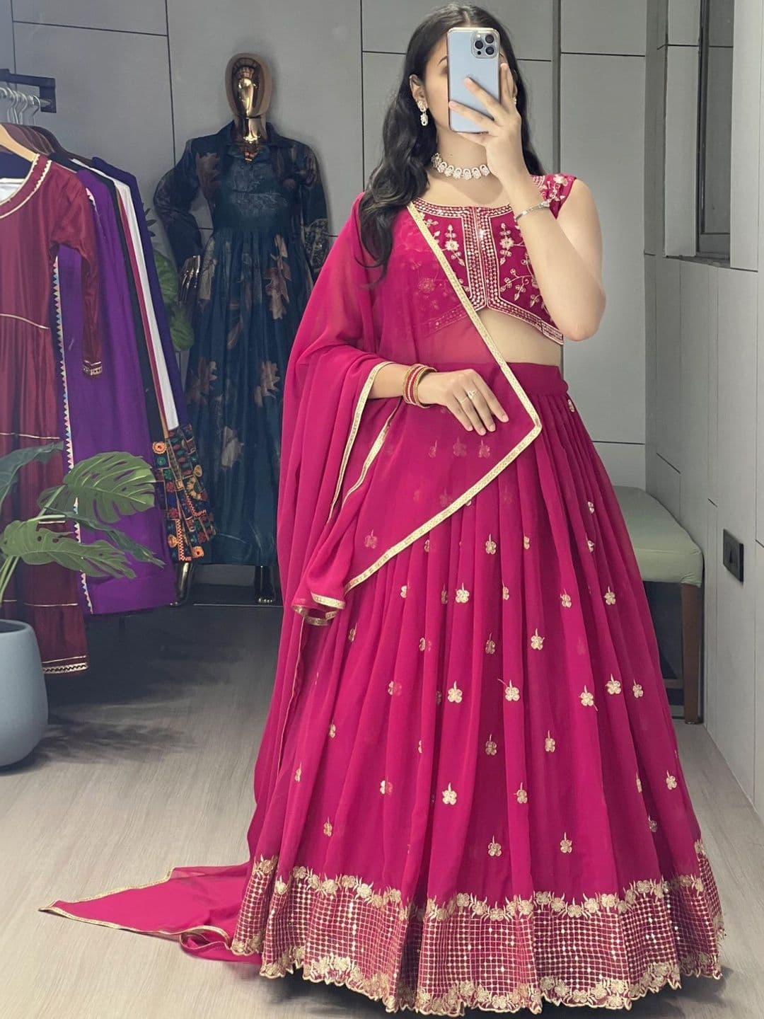 Moda Rapido Embroidered Sequinned Semi-Stitched Lehenga & Blouse With Dupatta - view 1