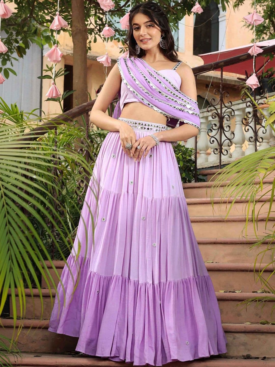 LABEL ADITI HUNDIA Embellished Sequinned Ready to Wear Lehenga & Blouse With Dupatta - view 1