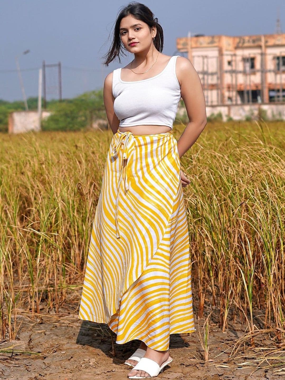 TENNECY Striped Maxi Wrap Skirt - view 1