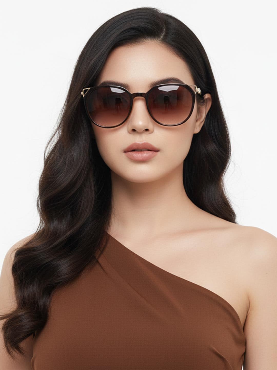 HASHTAG EYEWEAR Women Round Sunglasses With UV Protected Lens G-15077-brown - view 1