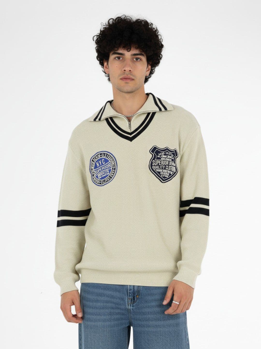 glitchez Typography Oversized Pullover with Applique Detail and Contrasting Edges - view 1