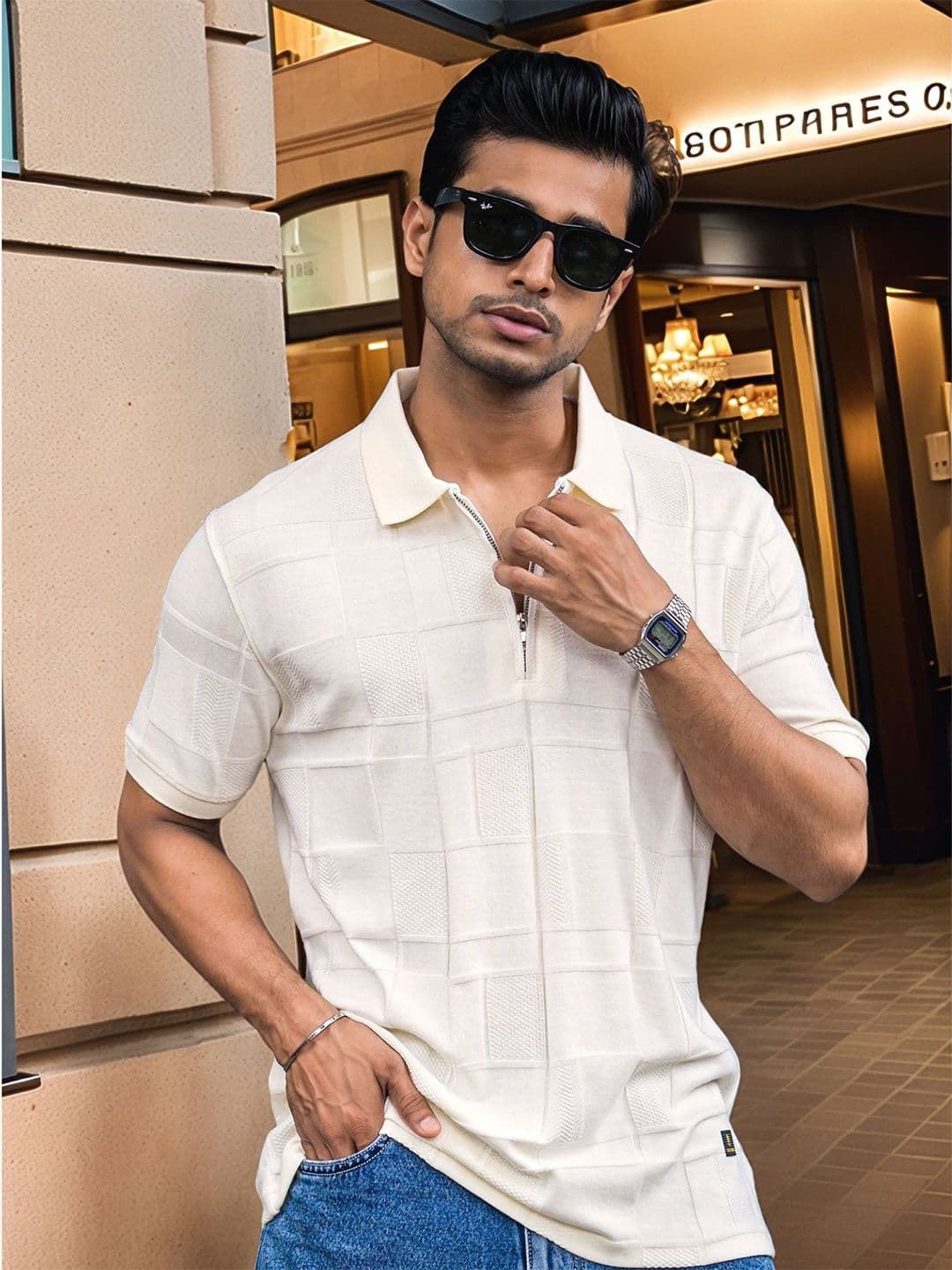 Maniac Textured Polo Collar Cotton T-shirt - view 1