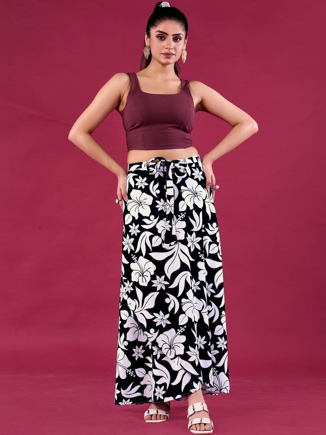 TENNECY Floral Printed Woven Long Wrap Around Maxi Skirt - view 1