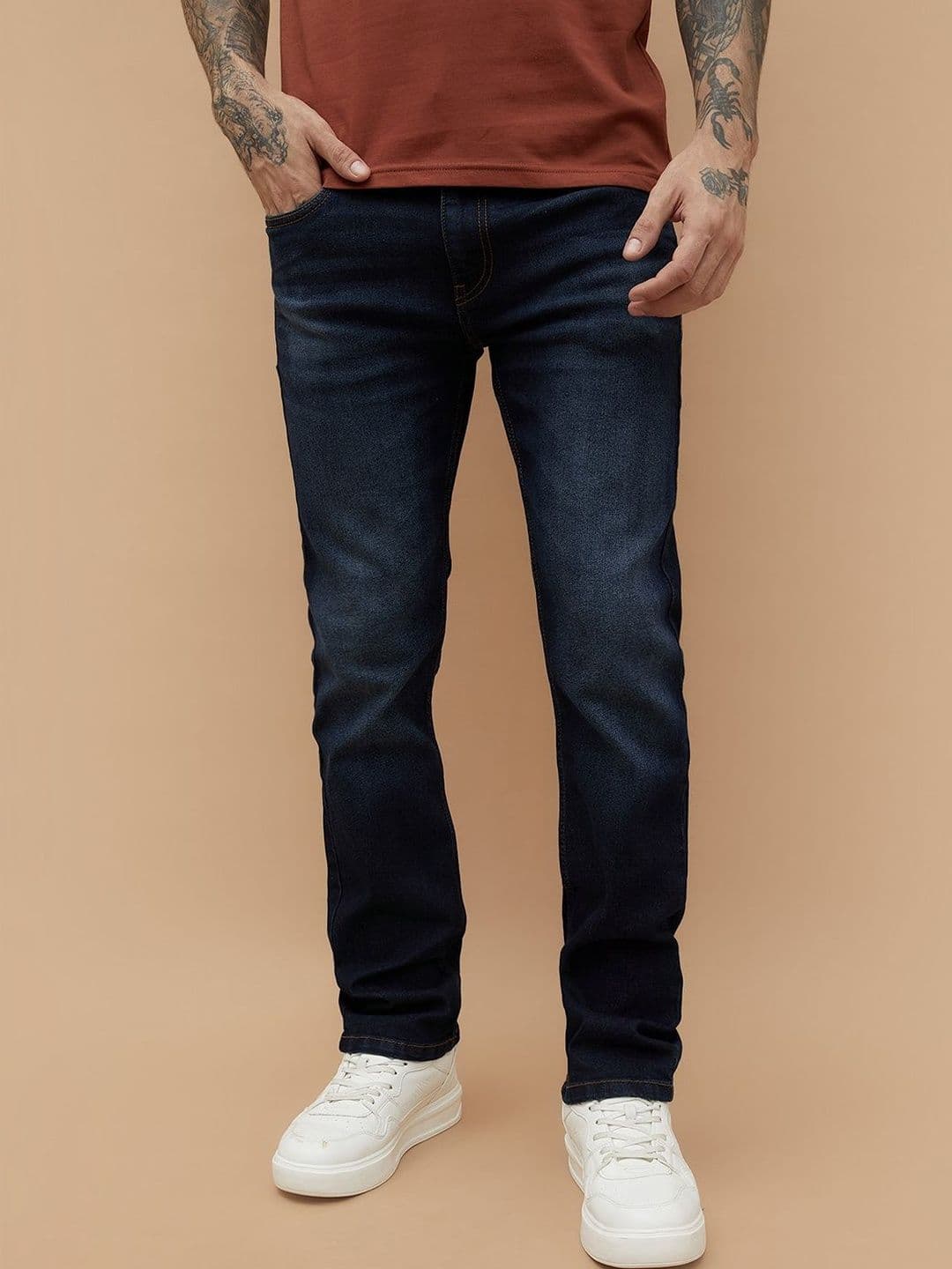 Forca by Lifestyle Men Straight Fit Mid-Rise Light Fade Stretchable Jeans - view 1
