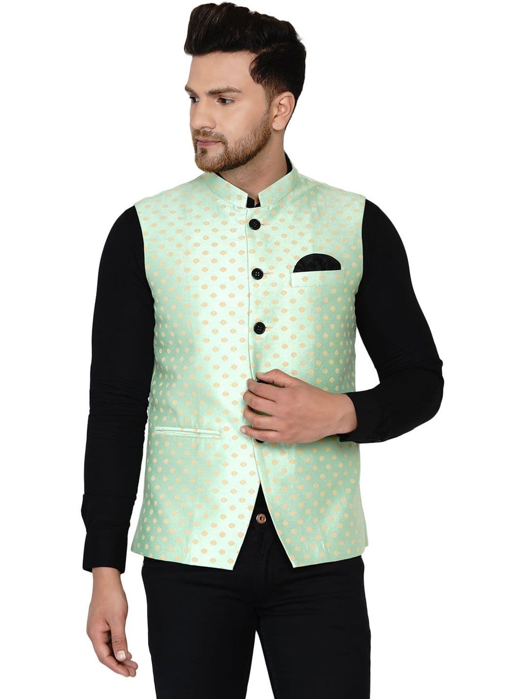 VEERA PARIDHAAN Printed Banarasi Brocade Nehru Jacket - view 1