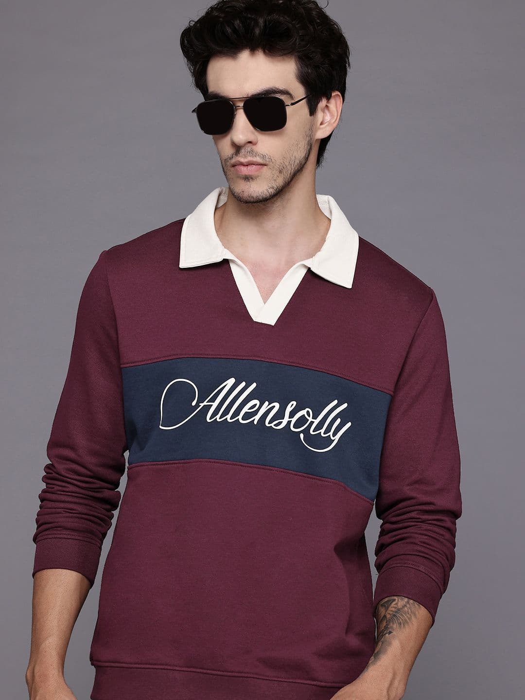 Allen Solly Brand Logo Printed Colourblocked Sweatshirt