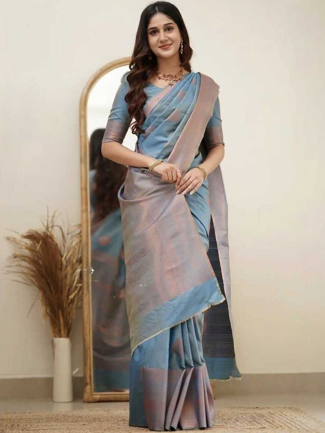 GMK Fashions Woven Design Zari Silk Blend Handloom Saree - view 1