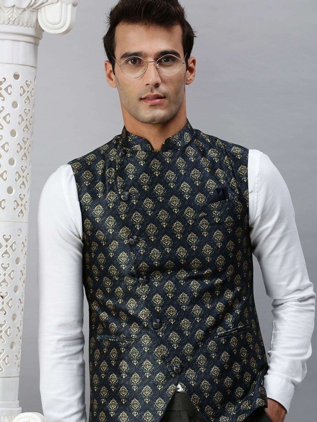 SHOWOFFFF Printed Slim-Fit Woven Nehru Jacket - view 1