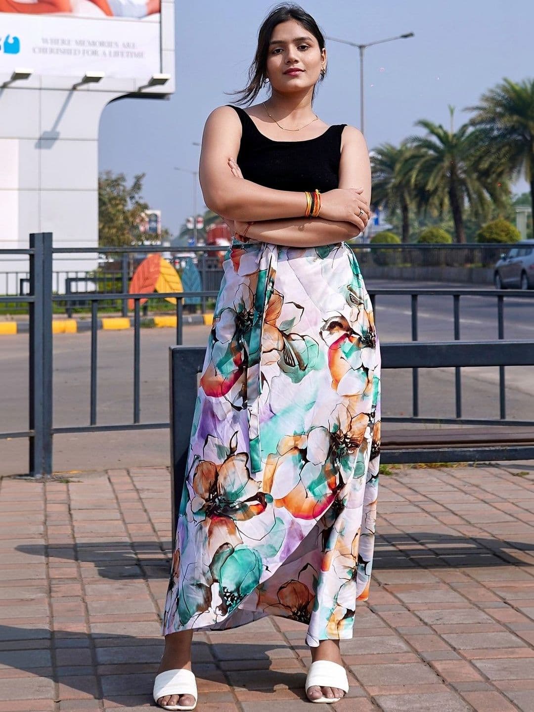TENNECY Floral Printed Wrap-Around Long Skirt - view 1