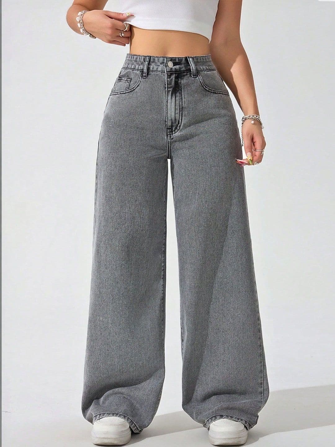 Glossia Women Comfort Straight Fit High-Rise Light Fade Acid Wash Stretchable Jeans - view 1