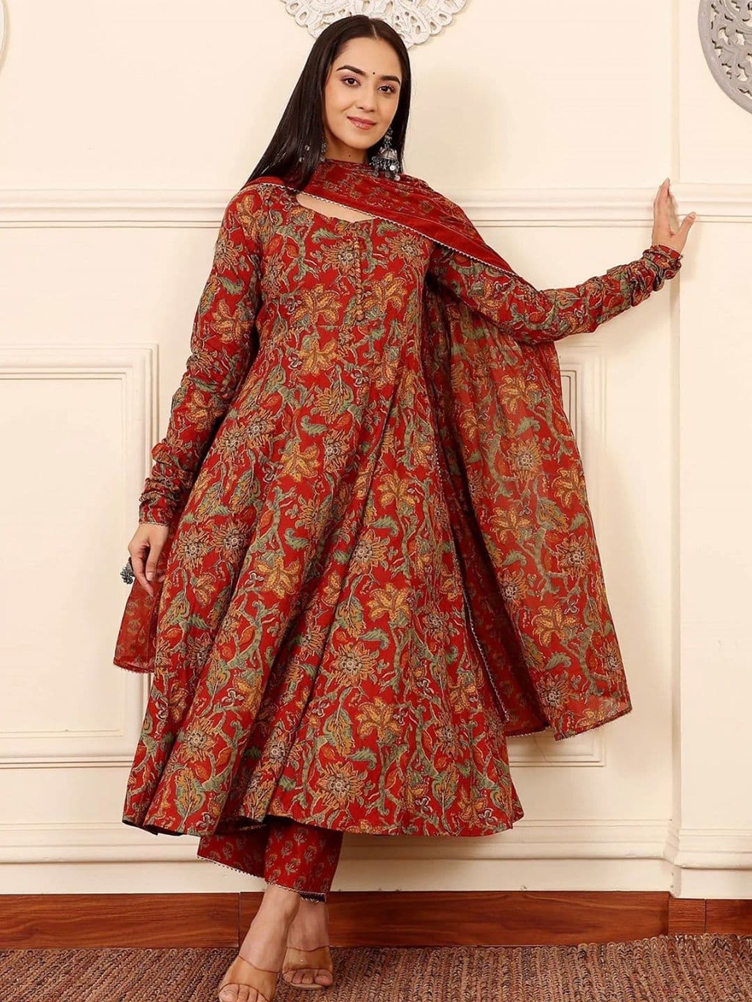ETHNIC VILLAA Women Floral Printed Panelled Kurta with Trousers & With Dupatta - view 1