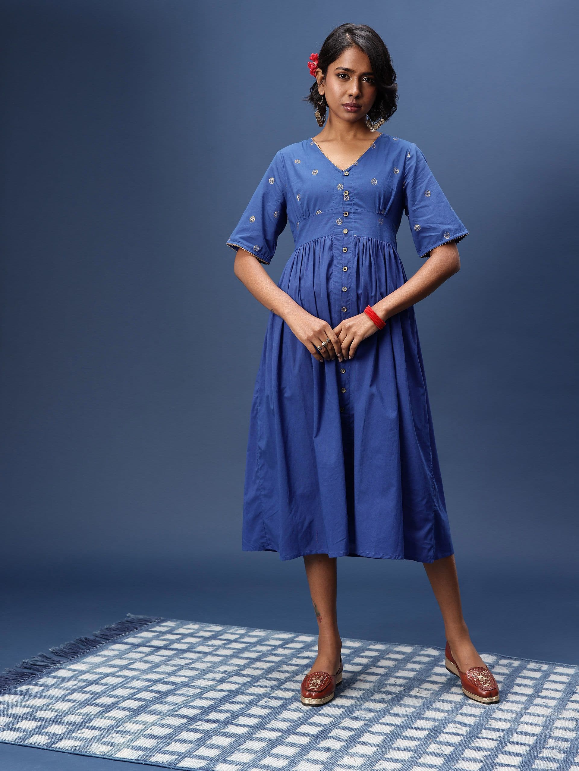 Taavi Rogan Ethnic Motifs Printed Smocked A-Line Ethnic Dress - view 1