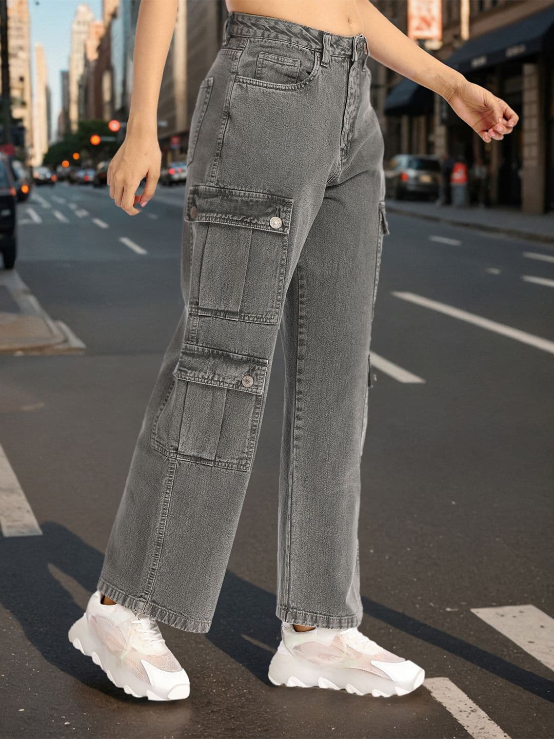 Street By Tokyo Talkies Women Dad Fit Mid-Rise Stretchable Cargo Jeans - view 1