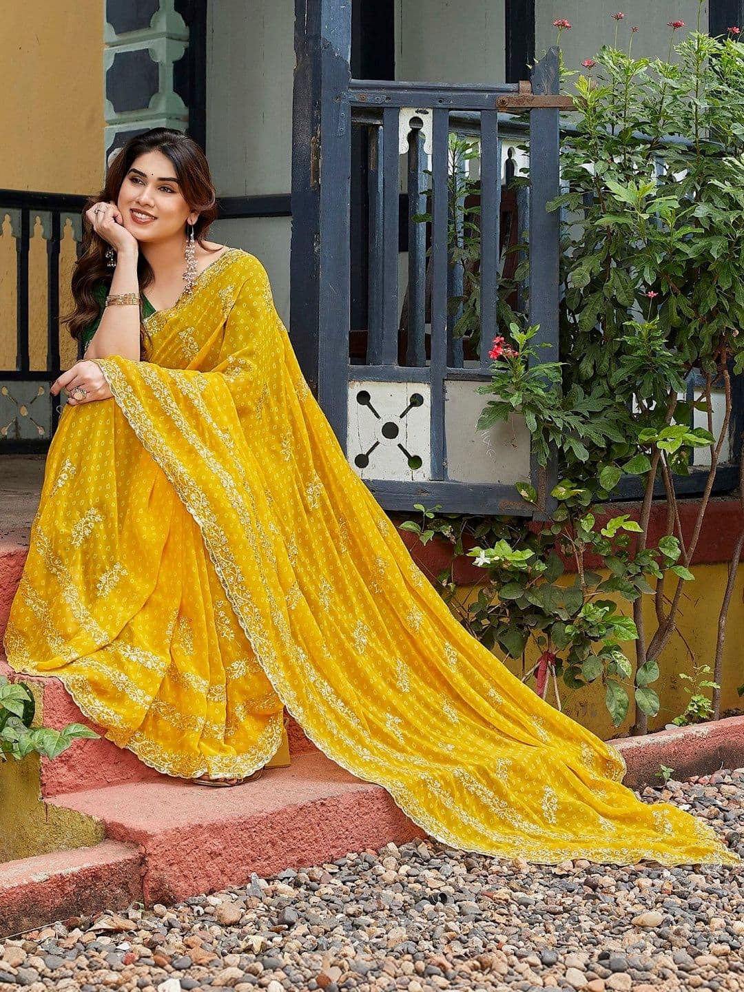 all about you Ethnic Motifs Embroidered Pure Georgette Designer Saree - view 1