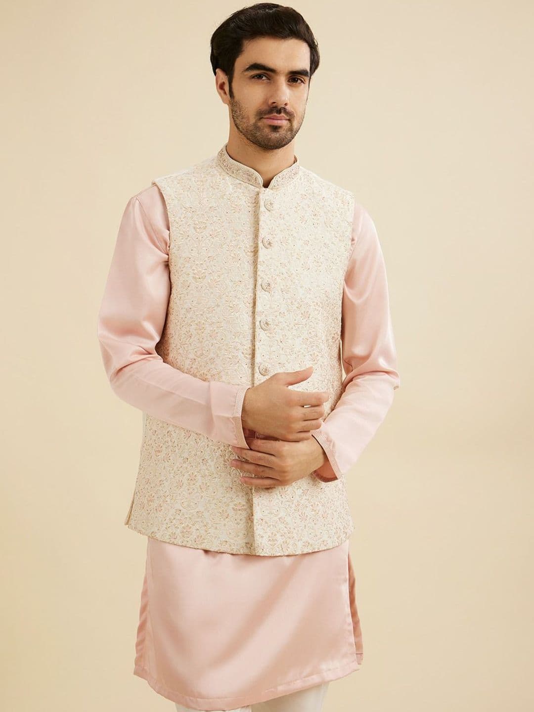 Manyavar Embroidered Woven Nehru Jacket - view 1