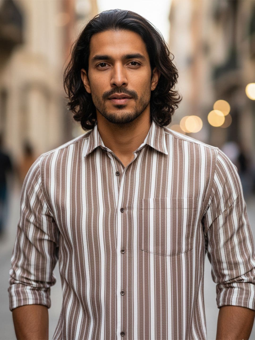 Bene Kleed Mens Brown Striped textured Regular fit Casual Full Sleeves Shirt - view 1