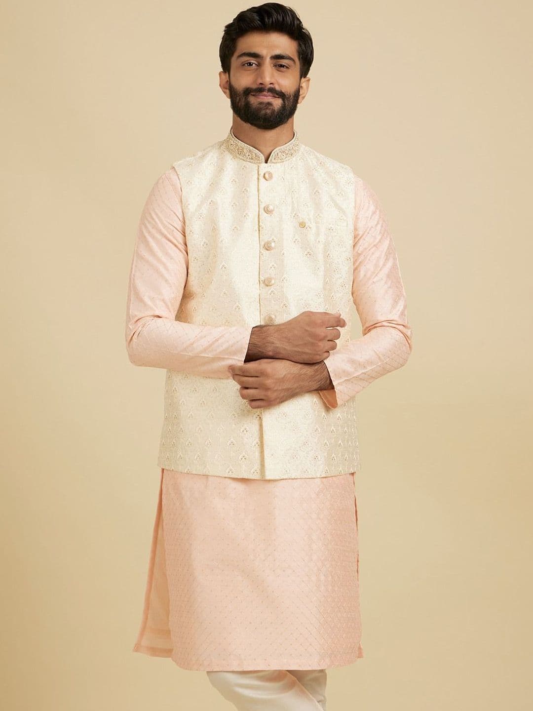 Manyavar Men Embroidered Woven Nehru Jacket - view 1