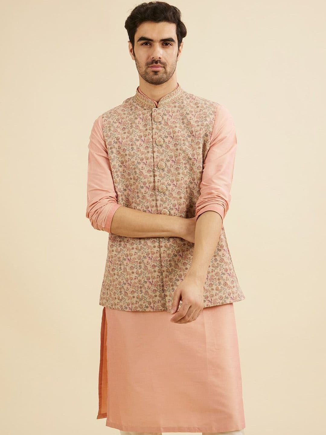 Manyavar Embroidered Woven Nehru Jacket - view 1