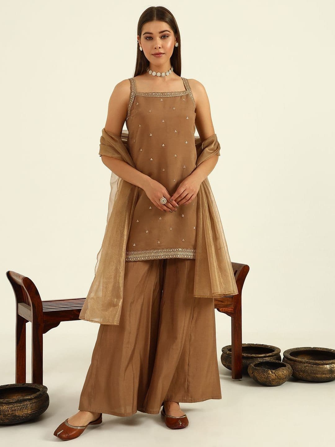 FIORRA Women Embroidered Regular Kurta with Palazzos & With Dupatta - view 1