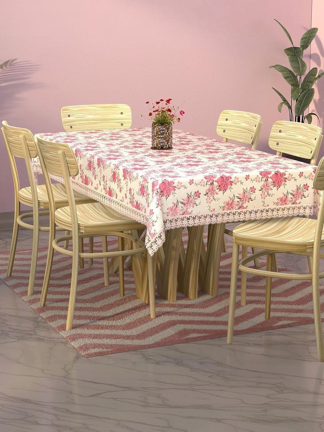 IC ICONIC CHOICE Beige & Pink 6-Seater Rectangular Dinning Center Table Cover - view 1