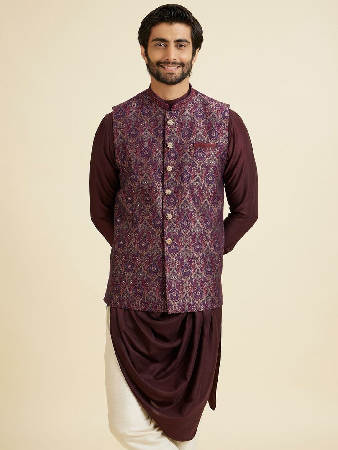 Manyavar Embroidered Mandarin Collar Nehru Jacket - view 1
