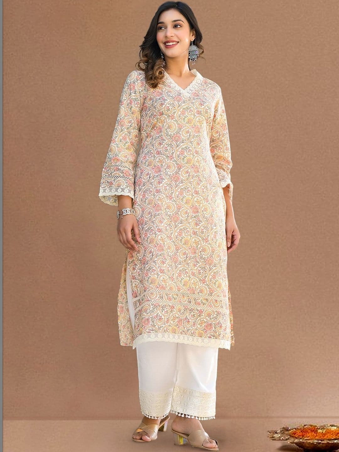 KALINI Women Floral Printed Flared Sleeves Floral Kurta - view 1