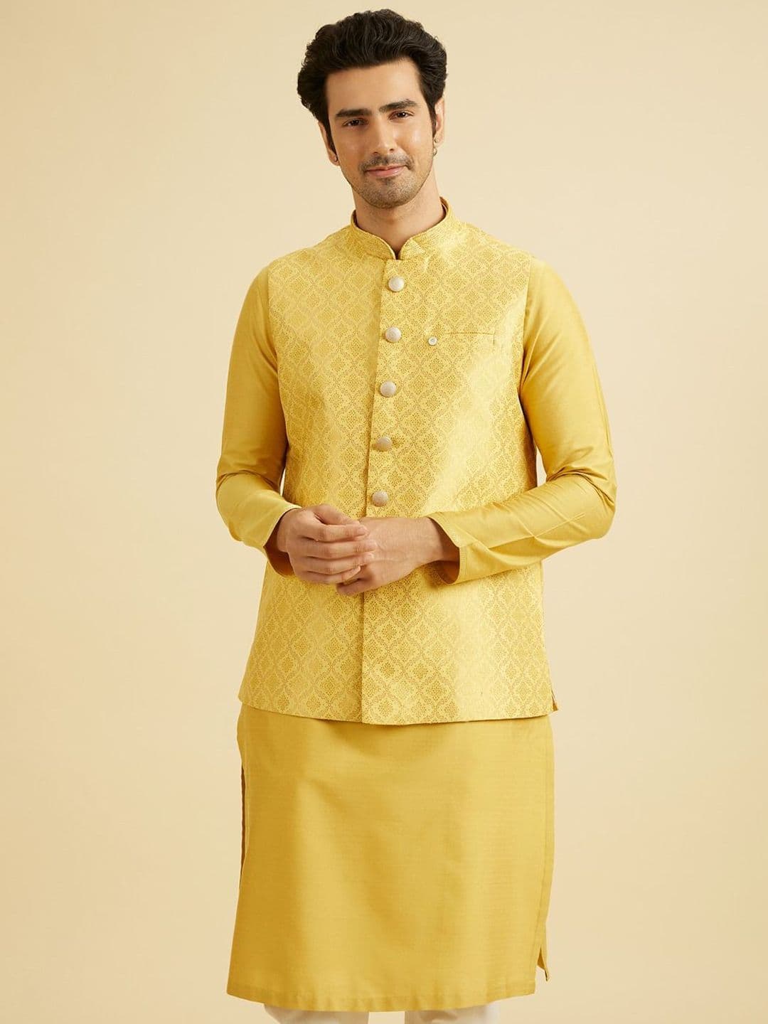 Manyavar Men Embroidered Woven Design Nehru Jacket - view 1