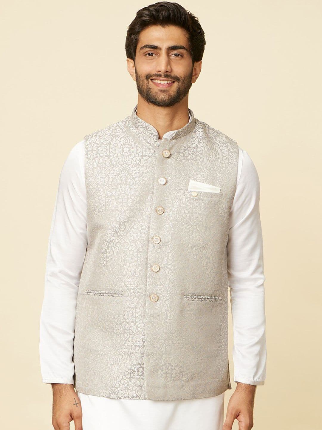 Manyavar Woven Design Brocade Nehru Jacket - view 1